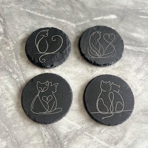 Set of Four Slate Coaster for Cat Lovers, Cat Coaster, Home Decor, Drink Coaster, Unique Gift