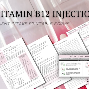 Moduli di assunzione del cliente per l'iniezione di vitamina B12, modulo di consultazione, consenso per l'iniezione di vitamina B12, modulo per estetista, modello modificabile, salone di bellezza