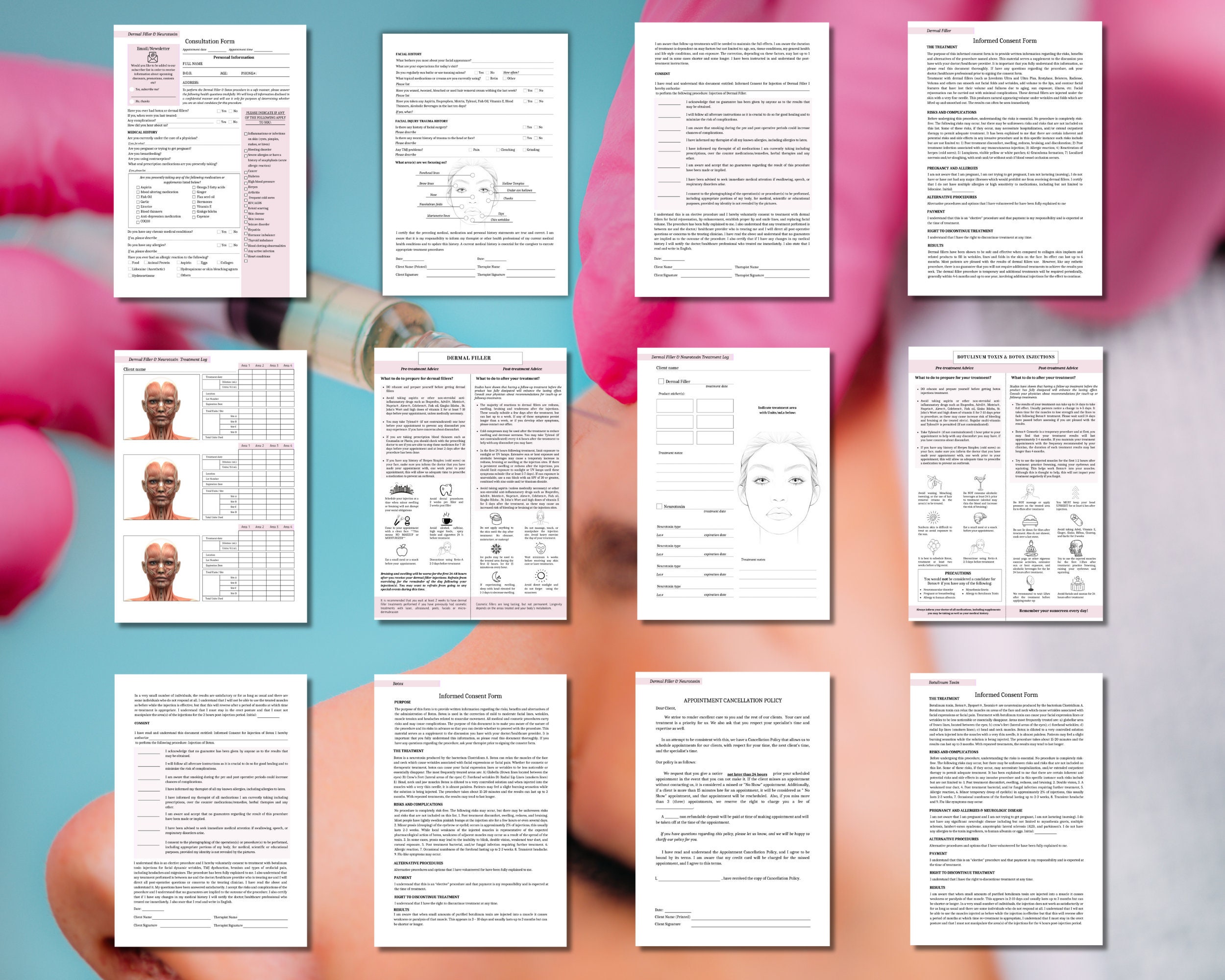 Botox Injection Form DERMAL FILLER/ BOTOX/ Neurotoxin Printable Forms, Esthetician Forms ...