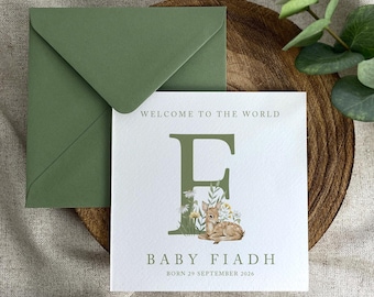 Baby Card Personalised: Welcome To The World New Baby Congratulations (148mm Square)