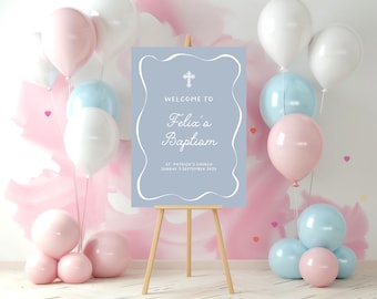 Christening Welcome Sign, Personalised, Whimsical Hand-drawn Design