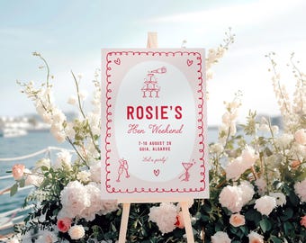 Hen Party Welcome Sign, Personalised,  Whimsical Champagne Design
