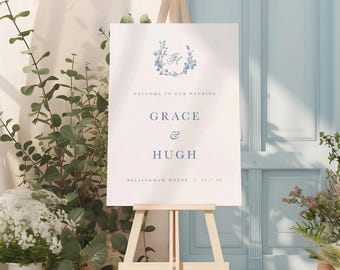 Wedding Welcome Sign, Personalised, Delicate Botanical Monogram, A1/A2, Foamex