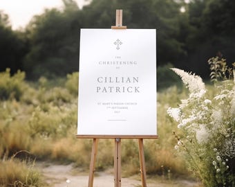 Christening Welcome Sign, Personalised, Simple Elegant Design