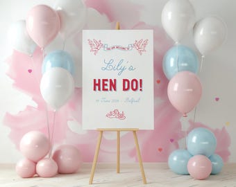 Hen Party Welcome Sign, Personalised, Cherub Design, Custom Colours
