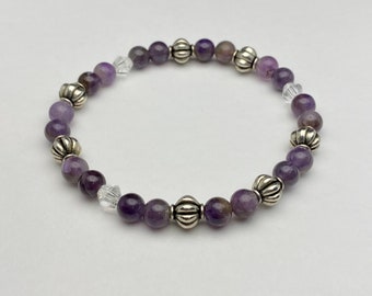 Amethyst gemstone bracelet | Semi-precious gemstone | Courage & Stress relief Bracelet | 6mm | Handmade |