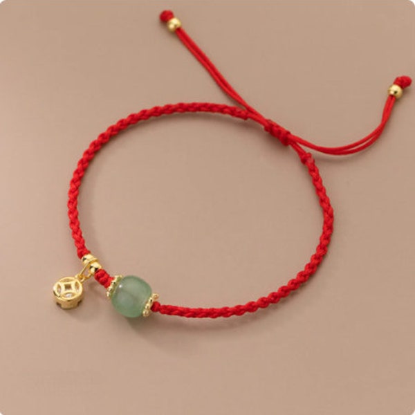 Handmade Chinese Jade Red String Bracelet for Good Luck, Positive Energy and Friendship