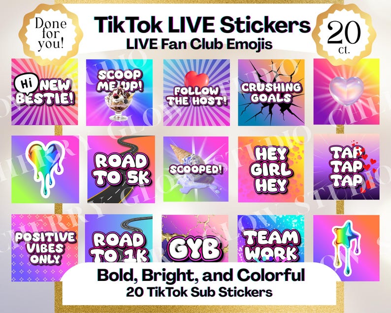 Go Live Sticker Tiktok LIVE Fan Club Stickers, 20 Bold Emojis (digital Download) - Etsy
