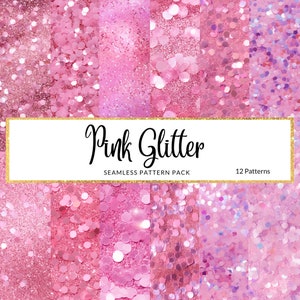 12 carte digitali Pink Glitter, modelli digitali senza soluzione di continuità, disegni glitter rosa scintillanti. Download istantaneo. Diritti commerciali con acquisto.
