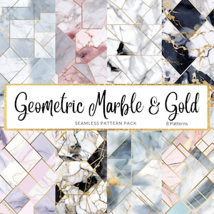 8 Geometryczny marmur i papier cyfrowy Gold. Wzory bezszwowe, Marmurowe złote geometryczne wzory powtarzalne. Natychmiastowe pobranie, Prawa komercyjne