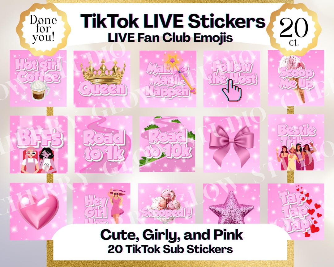 Subscribe Pink Sticker Tiktok LIVE Subscription Stickers for Fan Club Followers. 20 Pre-made ...