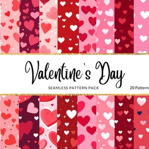 20 Valentinstag Themed Digital Papiere, nahtlose kommerzielle Nutzung Sofort-Download Valentinstag Themed Digital Papier, rosa und rote Valentine Herzen