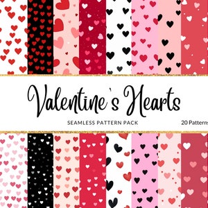 20 Valentinstag Themed Digital Papiere, nahtlose kommerzielle Nutzung Sofort-Download Valentinstag Themed Digital Papier, rosa und rote Valentine Herzen