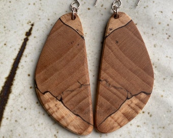 Red Oak Wood Earrings w/ Argentium Silver French Hooks