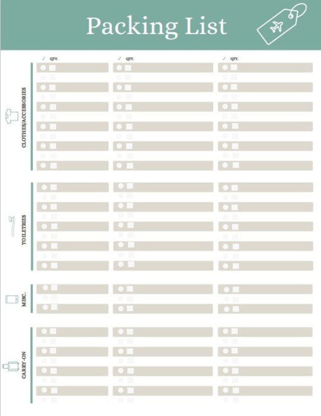 Printable Travel Checklist travel Checklist Guide Editable Travel Pack List Travel Planner ...