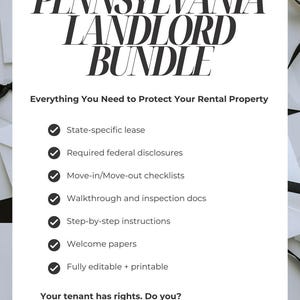 Formulaires pour les propriétaires de Pennsylvanie | Contrat de bail résidentiel, lot immobilier locatif, liste de contrôle d&#39;emménagement/de départ, informations à fournir par le locataire | Modifiable