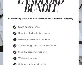 May include: A white document bundle with a black ribbon, featuring the text "PENNSYLVANIA LANDLORD BUNDLE." The bundle includes state-specific leases, checklists, and instructions for rental property protection.