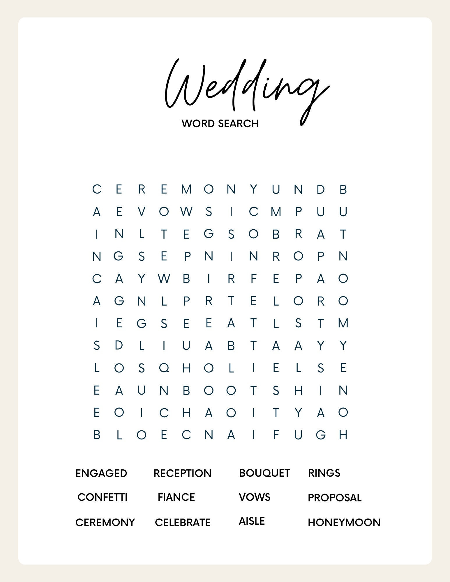Wedding Word Search - Etsy