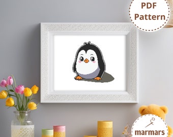 Penguin embroidery, Cute little penguin, Digital cross stitch embroidery pattern, Digital Download, PDF