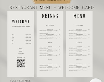 Restaurant-Menü, Karte, Welcome-Card, Wilkommenskarte, Café, Bar, Menü, klassische Speisekarte