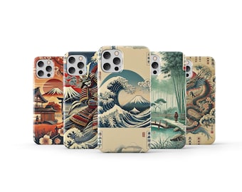 Japanese Ukiyo-e Phone Case Samurai Dragons Cover for iPhone 16 Pro Max 15 14 13 12 11 X 8 7 6 Plus Samsung S25 Ultra S24 S23 S22 S21 S20 FE
