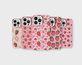 Strawberry Phone Case Cute Fruits Phone Cover for iPhone 16 Pro Max 15 14 13 12 11 Plus Samsung S25 Ultra S24 S23 S22 S21 S20 FE A16 A56