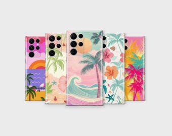 Tropical Beach Phone Case for Samsung – Palm Tree Sunset Summer Coastal Cover