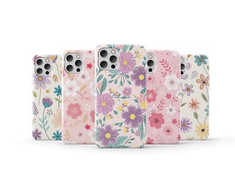 Capa de celular com estampa floral e estética, estilo pastel, com estampa de flores, para iPhone 16 Pro Max 15 14 13 12 11 Plus Samsung S25 Ultra S24 S23 S22 S21 S20 FE