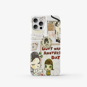 May include: A white iPhone case with a collage of images, including a cat, a phone, and a girl with the text "Don't waste another beautiful day".