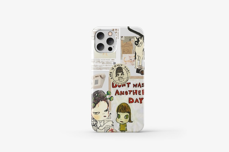 May include: A white iPhone case with a collage of images, including a cat, a phone, and a girl with the text "Don't waste another beautiful day".