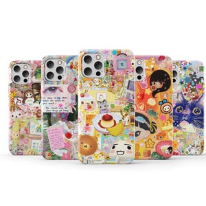 Capa de celular com colagem kawaii, capa fofa e estética japonesa para iPhone 16 Pro Max 15 14 13 12 11 Plus Samsung S25 Ultra S24 S23 S22 S21