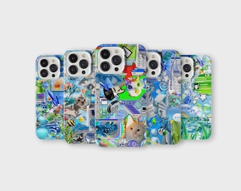 Capa de celular Frutiger Aero com estética retrô e colagem para iPhone 16 Pro Max 15 14 13 12 11 Plus Samsung S25 Ultra S24 S23 S22 S21 S20