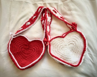 Sac Saint Valentin coeur au crochet I Sac fait main au crochet I Sac fourre-tout au crochet