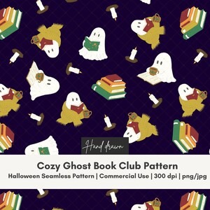 Modèle sans couture d'Halloween livresque, fantômes dessinés à la main, lecture en téléchargement numérique, motif girly de répétition d'automne, fichier d'automne d'automne de Surface de tissu
