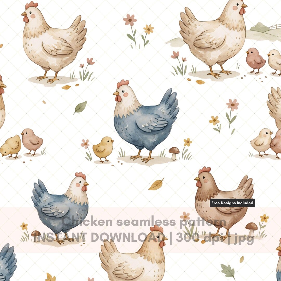 Cute Chicken Seamless Pattern, Farm Animals Repeat Design, Spring ...