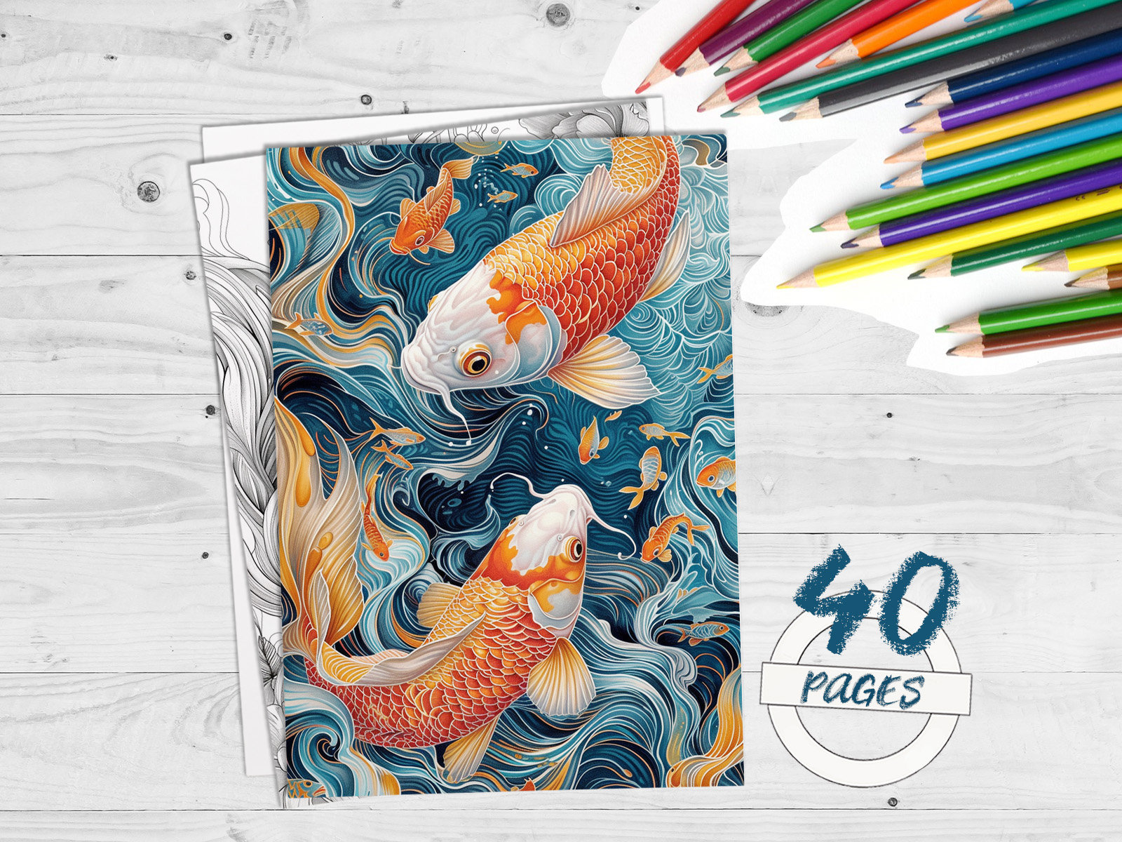40 Fish Coloring Pages, Koi Fish Underwater World, Marine