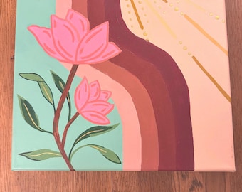Acrylic Painting Flower and Sun