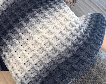 Handmade Crochet Twin Blanket - Grey Scale Waffle Stitch