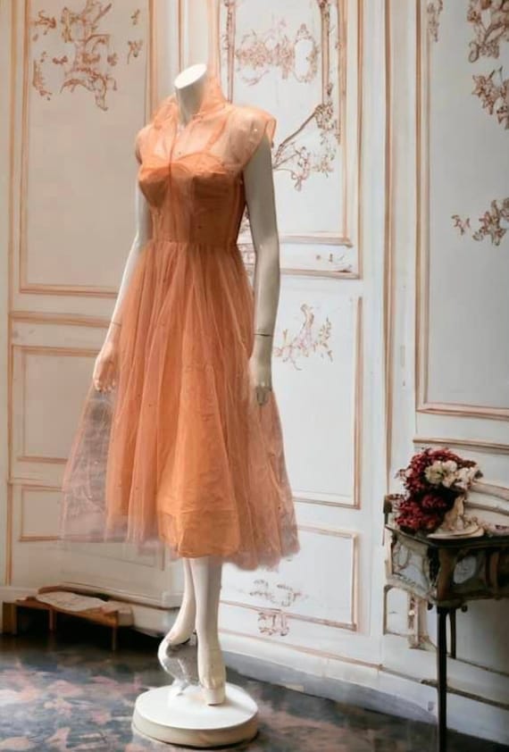 1940’s peach silk & crillion rhinestone dress