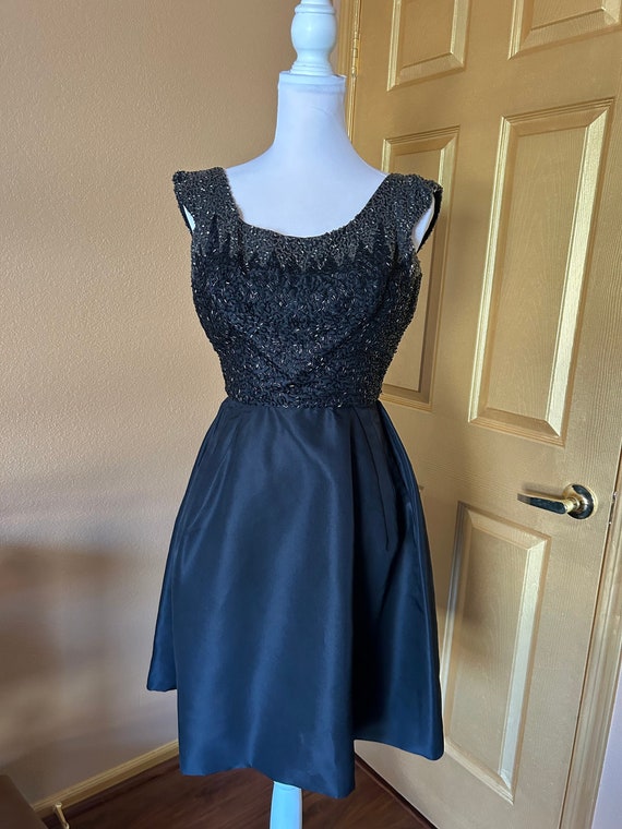 Black taffeta beaded dress 1950’s