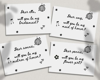 Funky + Retro Bridesmaid Proposal Card | Maid of Honor | Bridesmaid Gift | Minimal | Printable and Editable | Instant Download | Bride to be