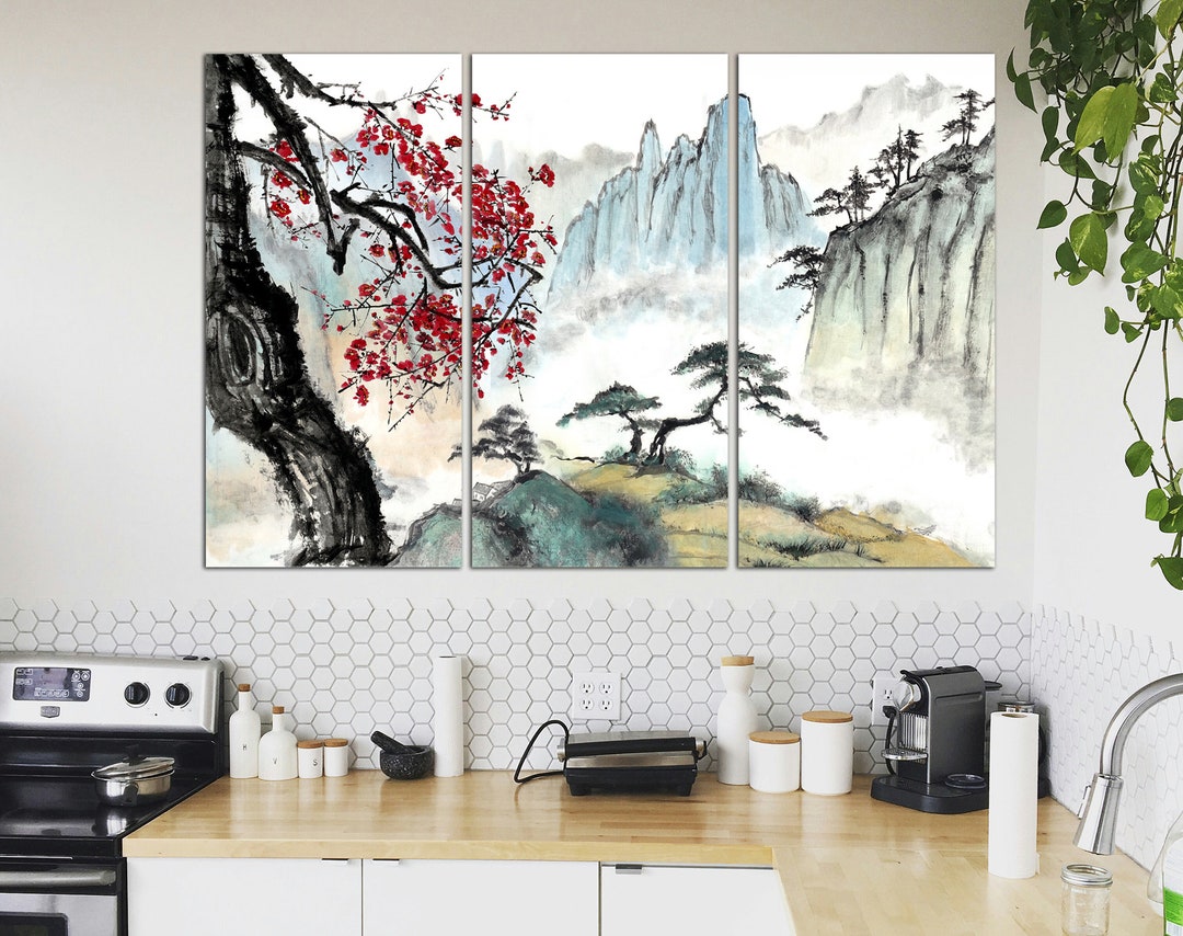 Japanese Canvas Wall Art Whimsigoth Decor Mountain Wall Art Landscape ...