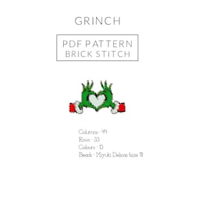 Grinch bead pattern, Brick stitch pattern for miyuki delicas 11/0, Seed beads, New Year Christmas pattern, Instant download, Fun Grinch hand