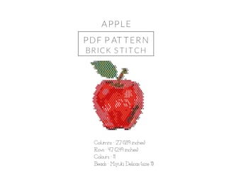 Patrón de manzana con cuentas / Gráfico de punto ladrillo o peyote para abalorios / Diseño de frutas con cuentas / Tutorial de manzana con cuentas / Descarga del patrón en PDF