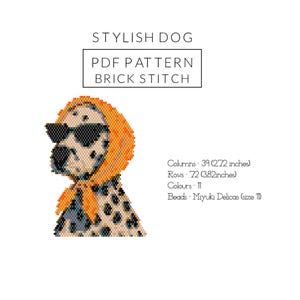 Padrão de miçangas de dálmata, padrão de miçangas de cachorro em peiote, dálmata estiloso com cachecol, PDF de Miyuki Delica, padrão de miçangas de animais