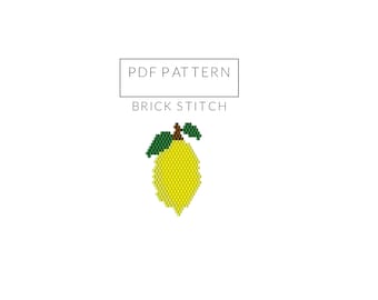 Lemon Brick Stitch Pattern, Miyuki Delica seed beads, Seed bead pattern, Instant download, PDF pattern, Beadwork, Weaving, Brooch, Earrings