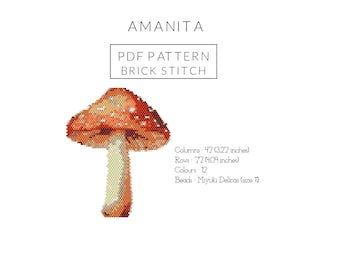 Beaded Mushroom Pattern PDF – Amanita Peyote Stitch Beadwork for Beginners