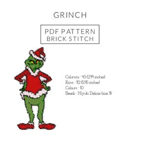 Grinch-kralenpatroon, steensteekpatroon voor miyuki-delicas 11/0, rocailles, nieuwjaarskerstpatroon, instant download, leuke Grinch-hand