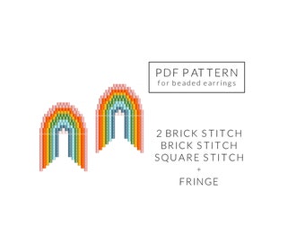 Rainbow print earrings DIY, Small earrings pattern, Beaded earrings with fringe, Brick Stitch pattern, Miyuki Delica pattern, Square Stitch