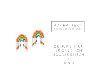 Rainbow print earrings DIY, Small earrings pattern, Beaded earrings with fringe, Brick Stitch pattern, Miyuki Delica pattern, Square Stitch